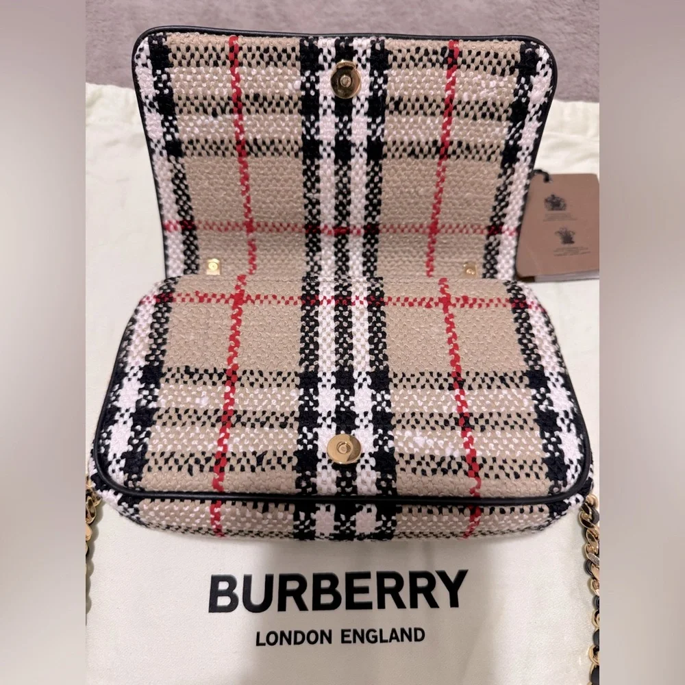 NEW🔥BURBERRY Mini Lola Woven Check Bag - Picture 12 of 16